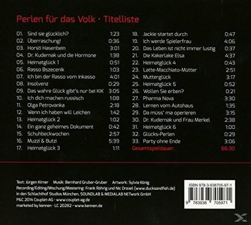 Albumcover mit einer Liste von Songtiteln, mit Text auf Deutsch.