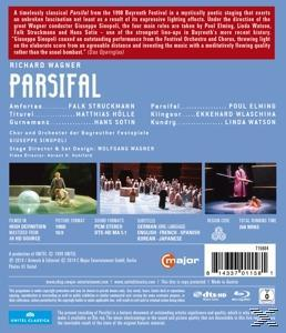 Blu-ray-Cover mit einer Theaterszene und Text über die Oper 'Parsifal' von Richard Wagner.