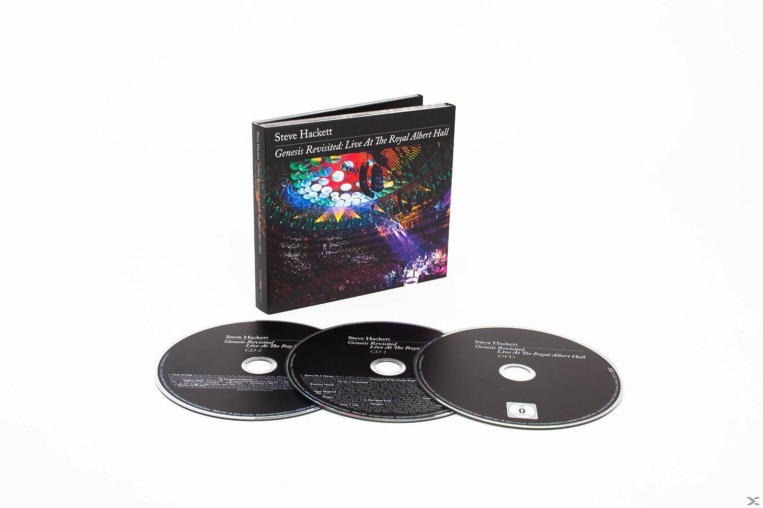 Steve Hackett Genesis Revisited: Live At The Royal Albert Hall. Három CD és egy könyv fehér háttérrel.
