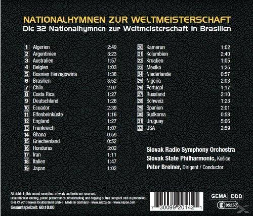 Album-Rückseite. Liste der Nationalhymnen für die Weltmeisterschaft in Brasilien. Text und Barcode.