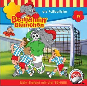 Zeichentrick mit einem Elefanten im Fußball-Outfit, umgeben von Kindern.