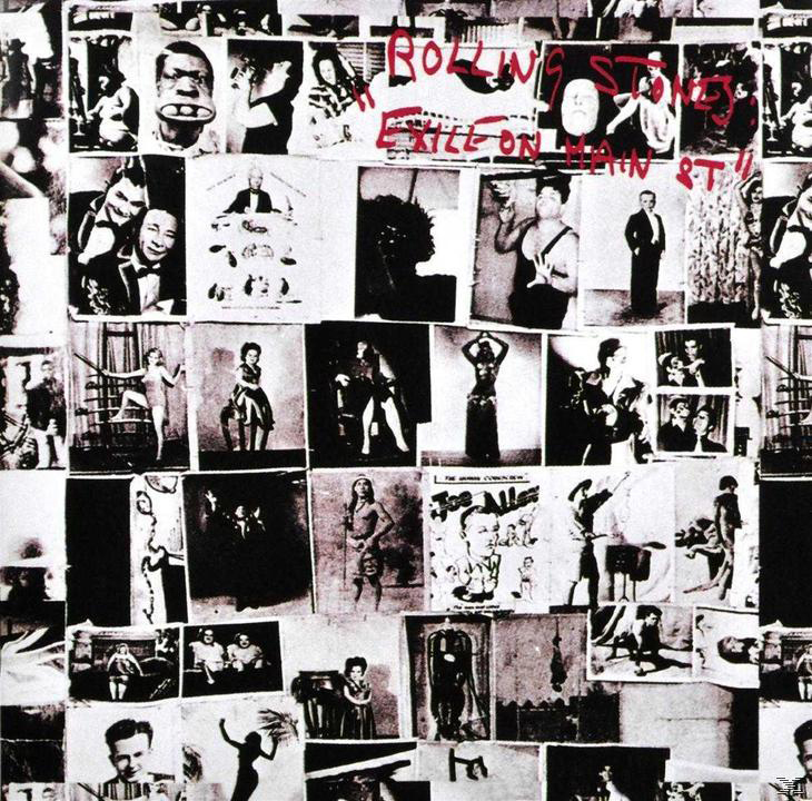 Albumcover: Collage von Fotos, hauptsächlich Schwarzweiß. Titel: Rolling Stones, Exile on Main St.