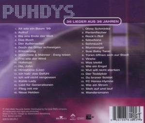 Puhdys Albumcover mit Songliste und lila Hintergrund.