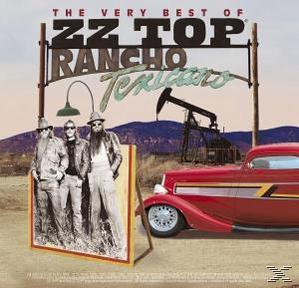 Albumcover mit ZZ Top-Bandmitgliedern, einem roten Auto und einem Schild mit der Aufschrift Rancho Texicano.