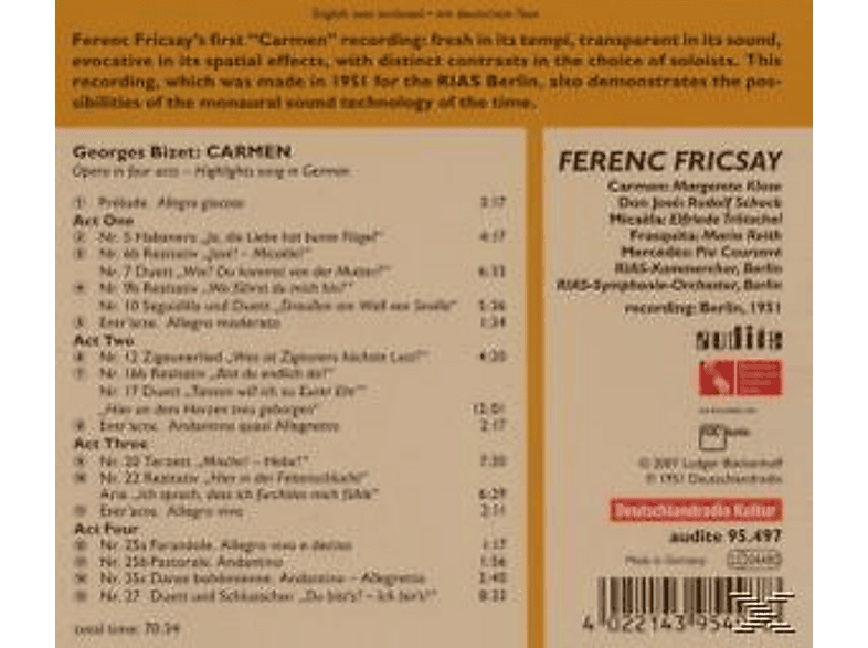 Thumbnail - Fricsay, Fricsay/riasso Klose/schock/rias/fricsay - Carmen (AZ/DT) (CD)