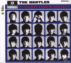 A Beatles album borítója. A zenekar tagjainak arcai rácsszerkezetben, fekete-fehérben. A cím: 'A Hard Day's Night'.