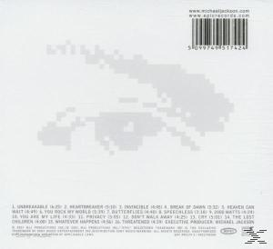 CD hátlap: Michael Jackson album számlista, szem grafika.