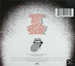 CD-tok hátulja daltitulusokkal, fehér szöveggel fekete háttéren, és egy nyelv logóval.