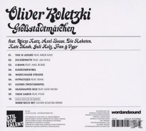 Albumcover mit dem Titel 'Großstadtmärchen' und einer Titelliste mit Gastkünstlern. Weißer Hintergrund.