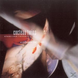 Abstraktes Albumcover mit überlappenden Formen und dem Text 'Cocteau Twins' und 'Stars and Topsoil'.