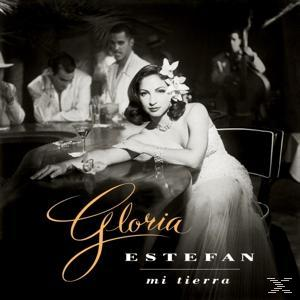 Albumcover, Frau in weißem Kleid mit Blumen, Text 'Gloria Estefan'.