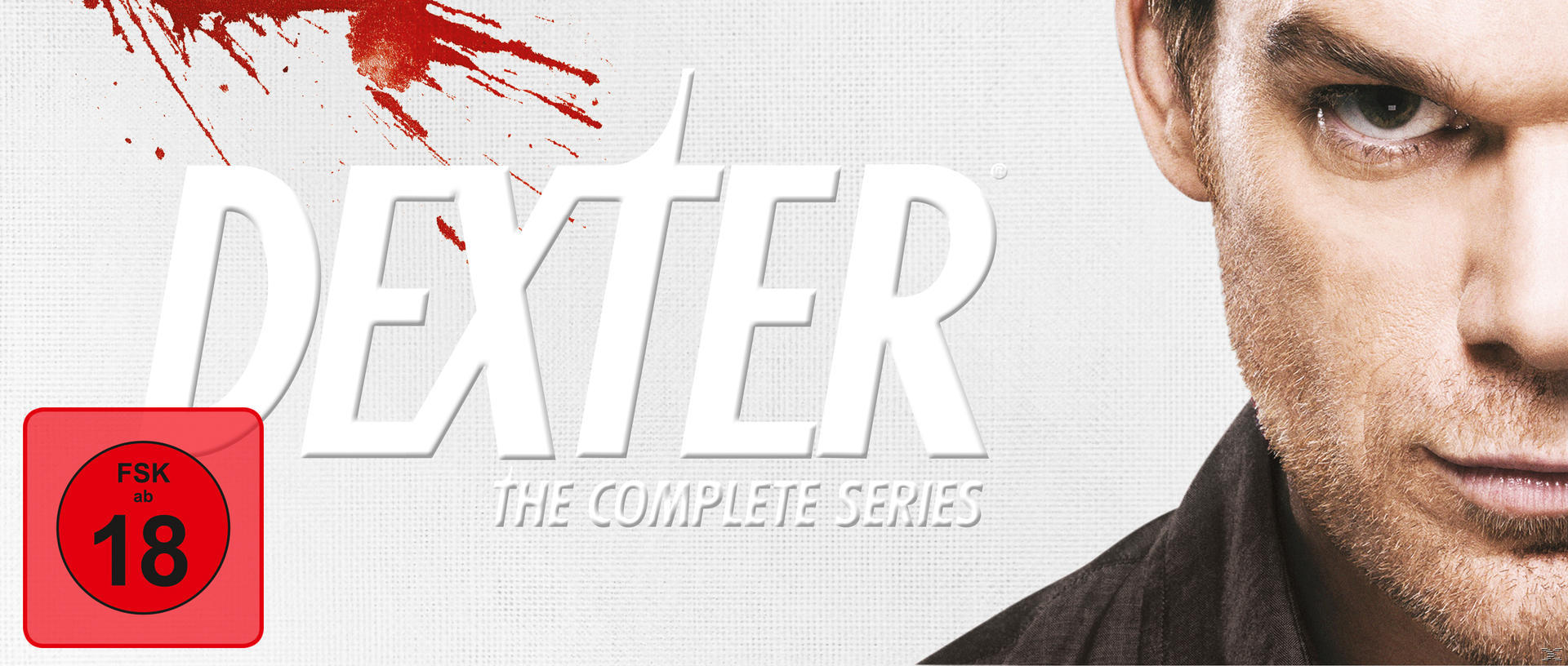 Dexter: The Complete Series DVD-Cover mit Dexter Morgans Gesicht.