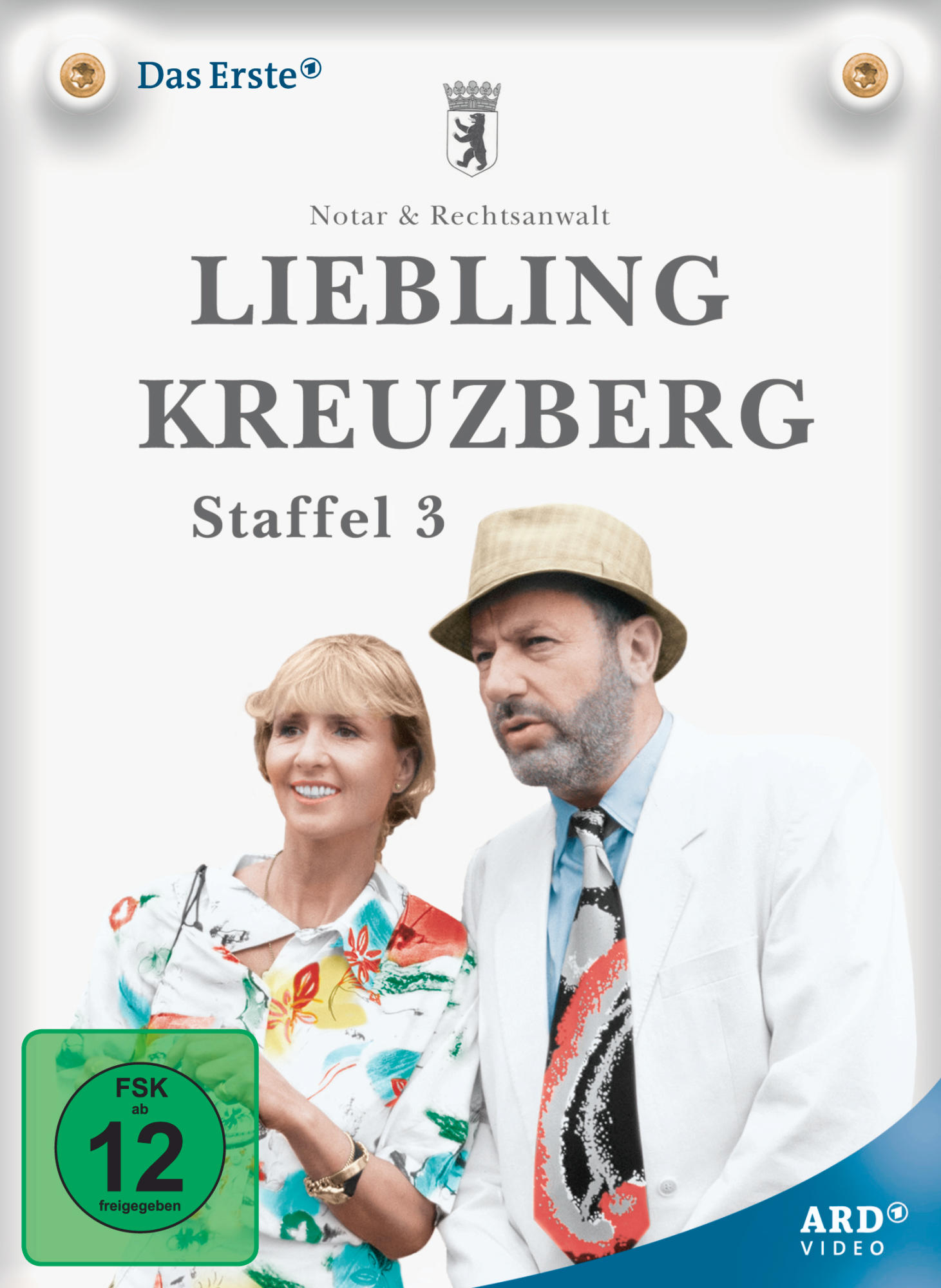 DVD-Cover mit zwei Personen. Titel: Liebling Kreuzberg Staffel 3, mit grüner FSK-Kennzeichnung.