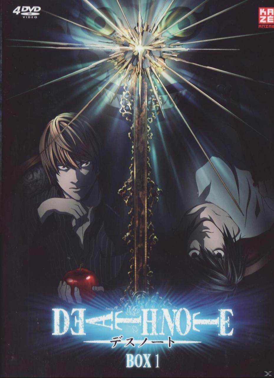 Death Note Anime-Box-Set-Cover mit zwei Charakteren, einem Apfel und japanischem Text.