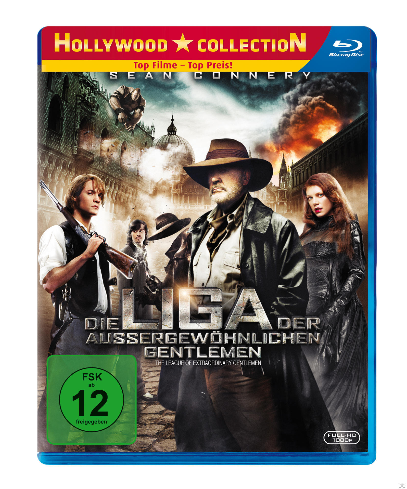 DVD-Cover. Sean Connery auf einem Filmplakat. Titel: Die Liga der außergewöhnlichen Gentlemen.