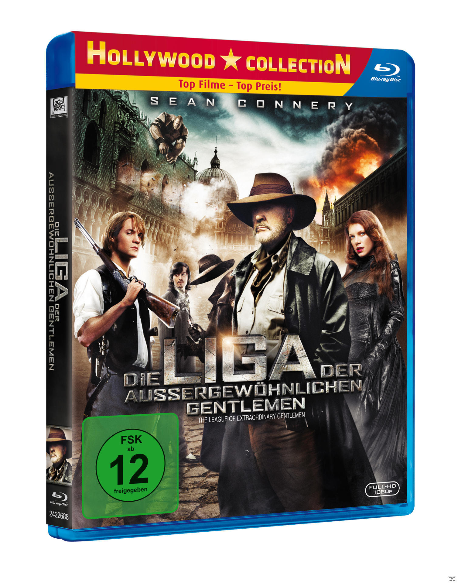 DVD-Cover, 'Die Liga der außergewöhnlichen Gentlemen', mit Schauspielern in einer Stadtkulisse.