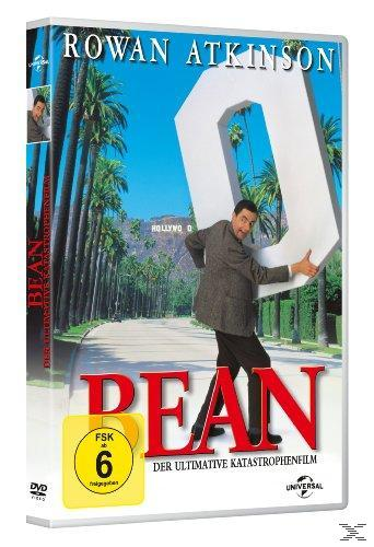DVD-Cover von Bean zeigt Rowan Atkinson, der einen riesigen Buchstaben 'O' vor dem Hollywood-Zeichen hält.