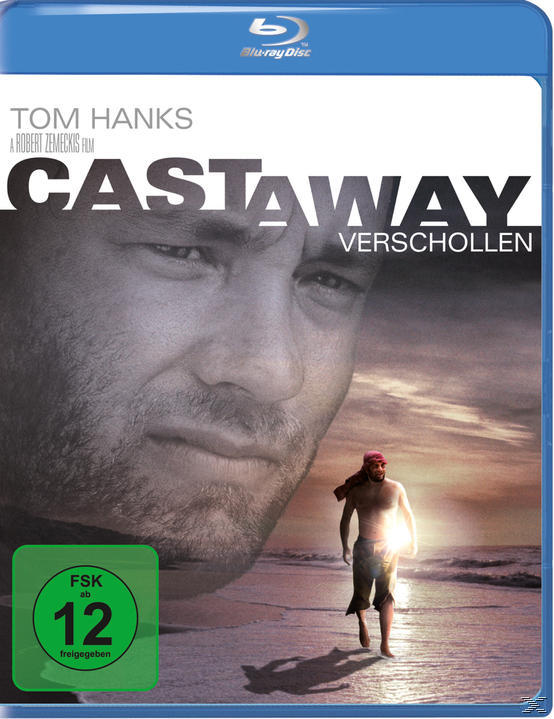 DVD-Cover von Cast Away. Tom Hanks ist im Bild. Ein Mann am Strand.