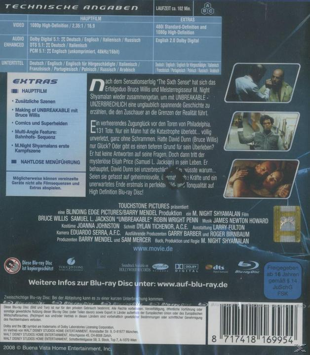 Blu-ray-Hülle. Die Rückseite zeigt Filmdetails, Credits und technische Daten. Logos sind vorhanden.