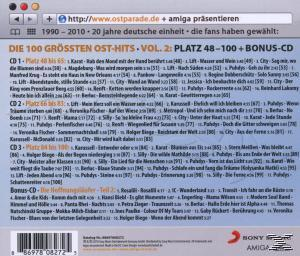 Rückseite eines CD-Covers. Die Rückseite hat eine Liste von Songtiteln und etwas Text.