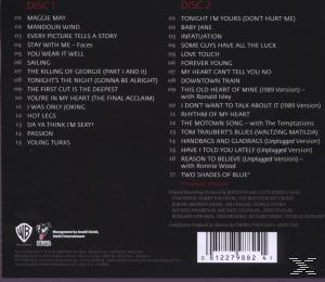 Album-Rückseite. Zwei CDs mit Titellisten. Dunkler Hintergrund mit weißem Text. Warner Bros. Logo.