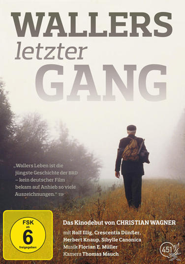 DVD-Cover für Wallers letzter Gang. Ein Mann geht auf einer nebligen Straße. Text: Wallers letzter Gang.