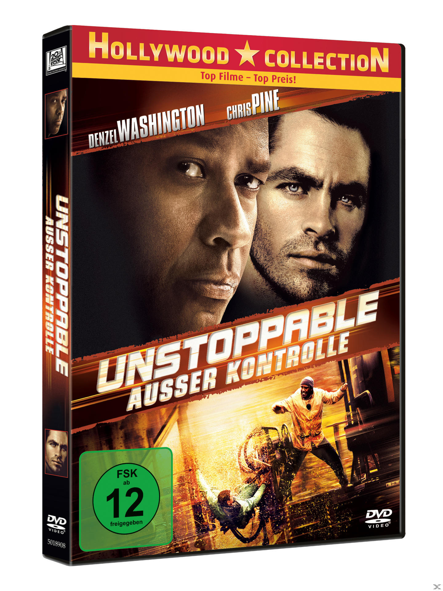 DVD-Cover, Denzel Washington und Chris Pine. Filmtitel: Unstoppable.