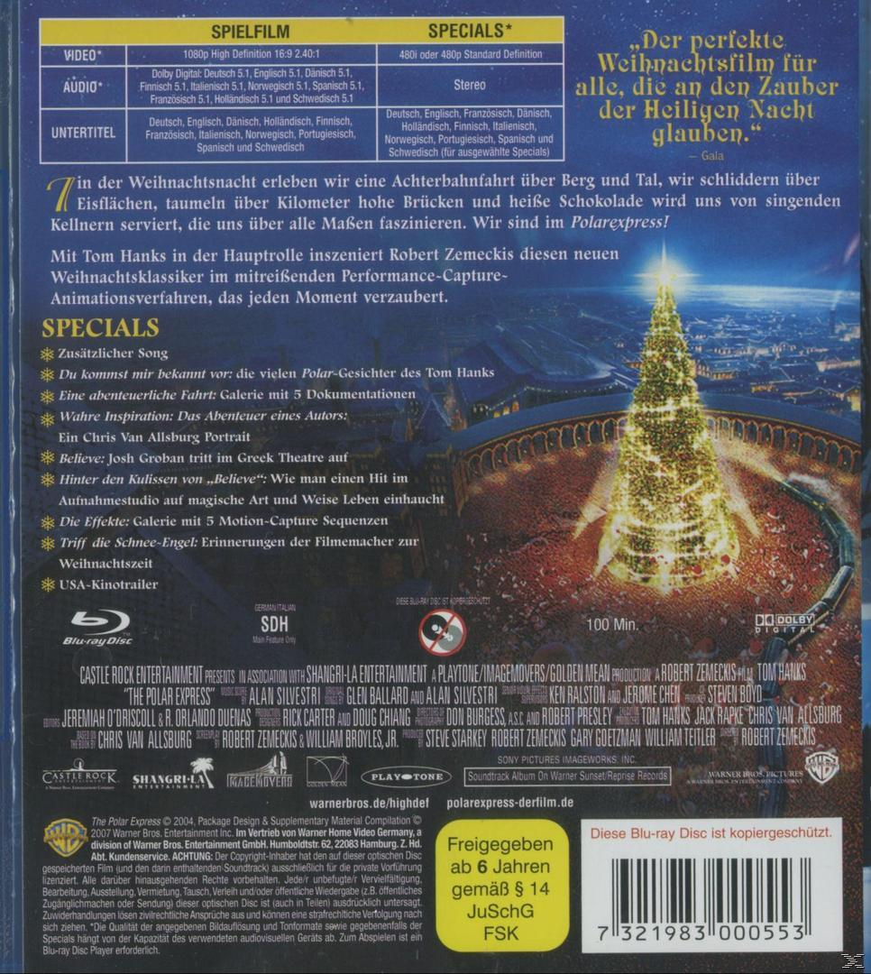 DVD-Cover. Film: Der Polarexpress. Weihnachtsbaum, Zug und Charaktere. Text: Warner Bros.