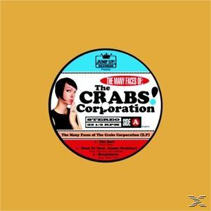 Schallplattenetikett mit einem Frauenbild. The Crabs Corporation, Seite A. Gelber Hintergrund.