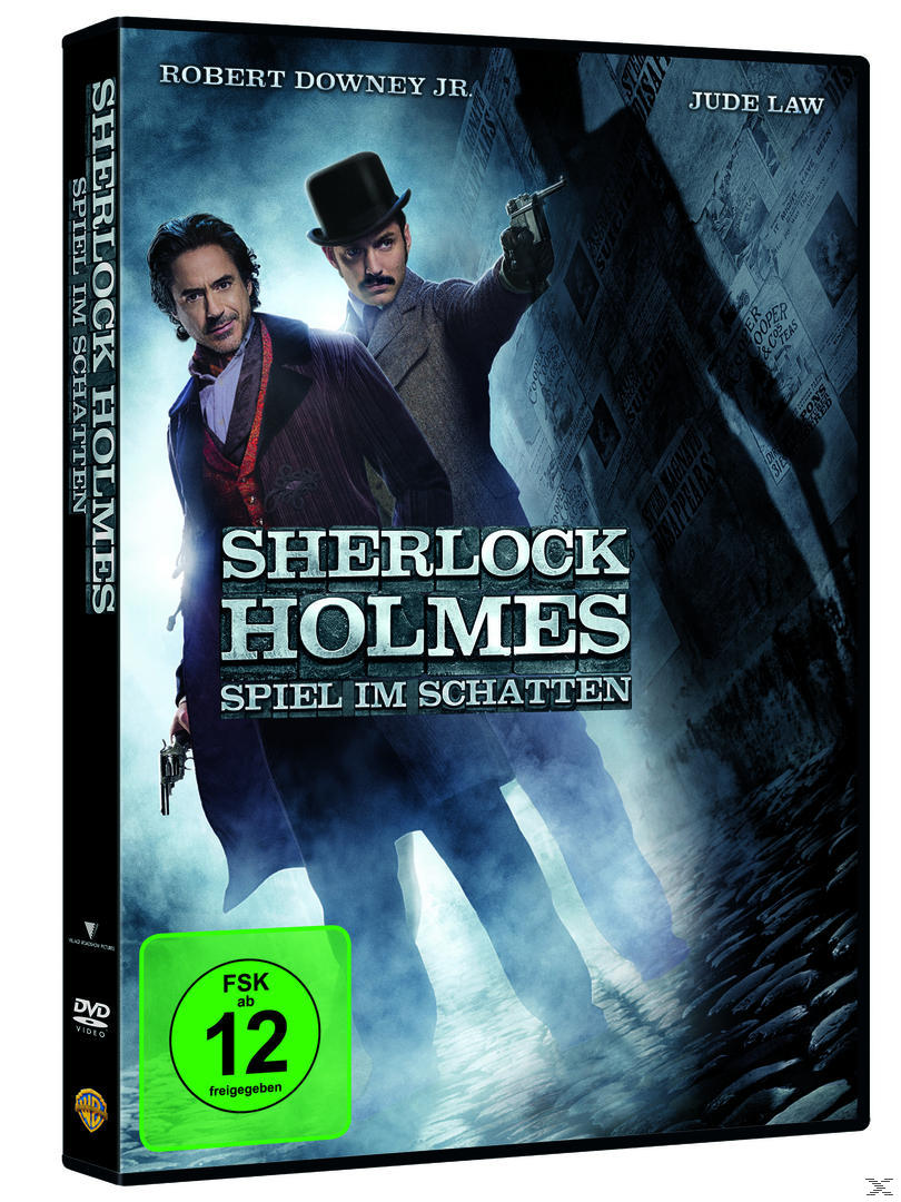 Filmcover mit zwei Männern in einer dunklen Gasse. Text: Sherlock Holmes, Spiel im Schatten.
