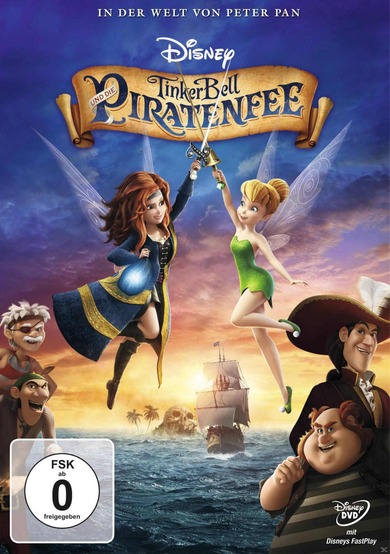 Filmposter für Tinkerbell und die Piratenfee, Zeichentrickfiguren, ein Schiff und ein Pirat.