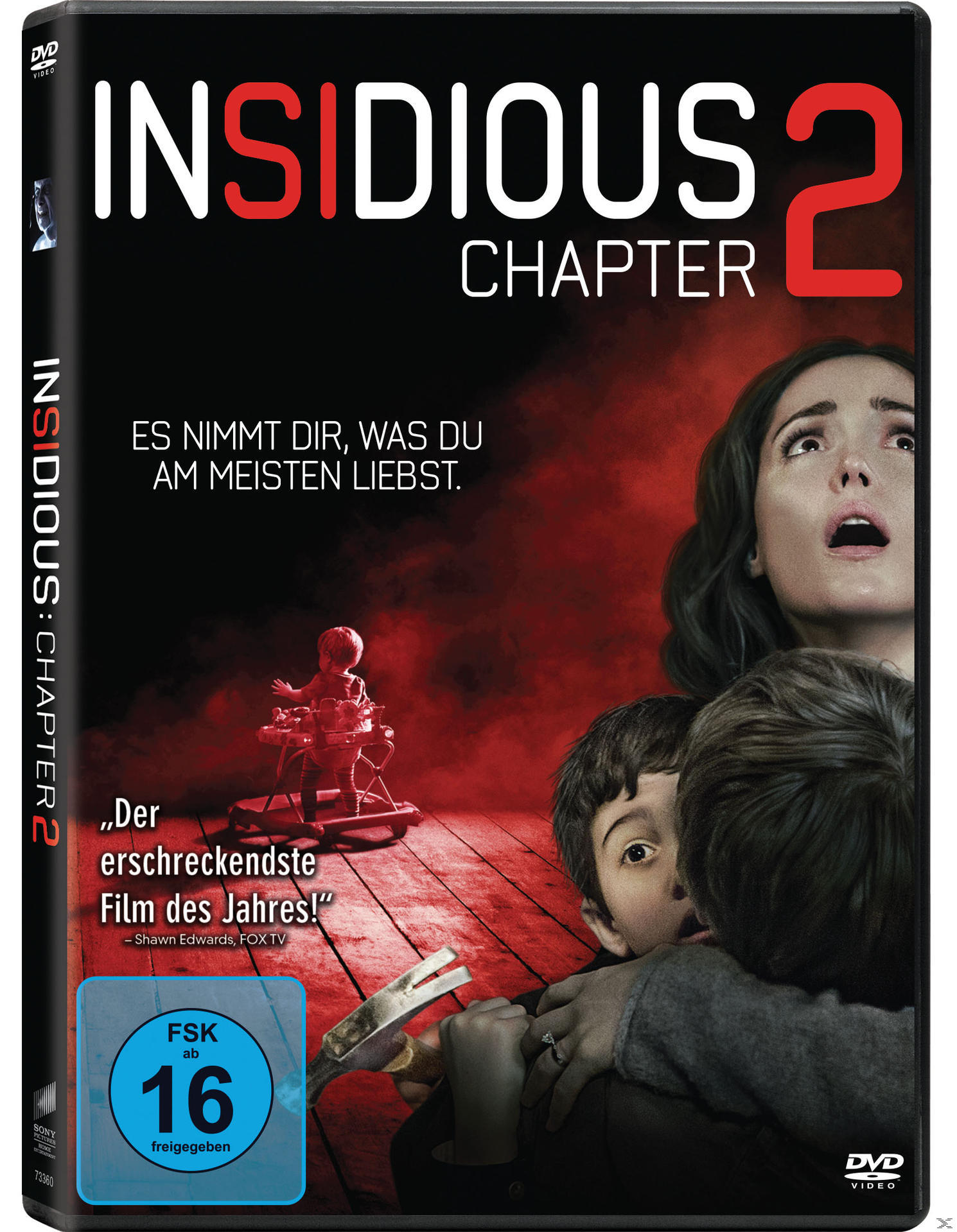 DVD-Cover mit schreiender Frau, zwei Kindern und den Worten 'Insidious 2'.