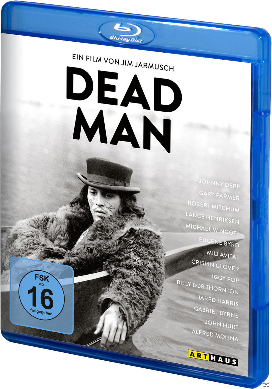 Blu-ray-Cover für den Film Dead Man. Johnny Depp in einem Boot, mit Titel, Besetzung und Altersfreigabe.