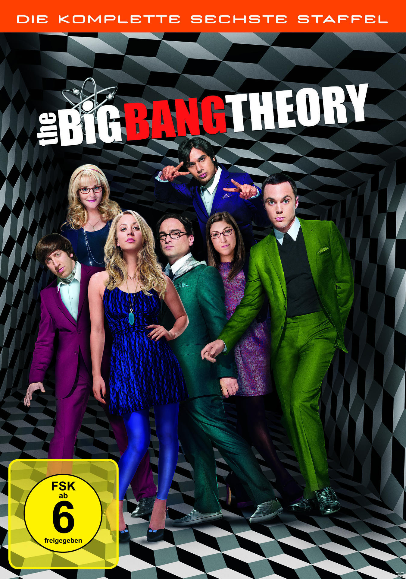 The Big Bang Theory DVD-Cover. Darsteller vor kariertem Hintergrund. Titel und Staffelnr. oben.
