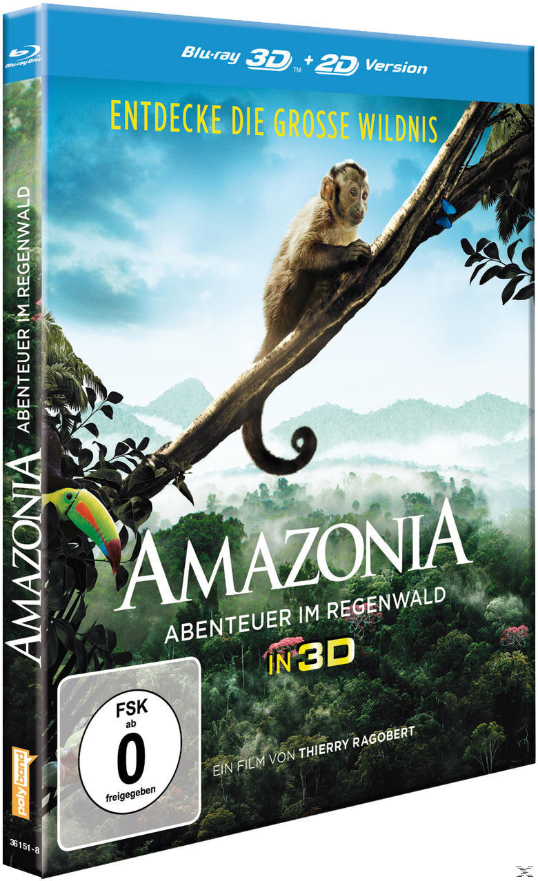 Amazonia Blu-ray Cover: Affe auf Ast im Regenwald.