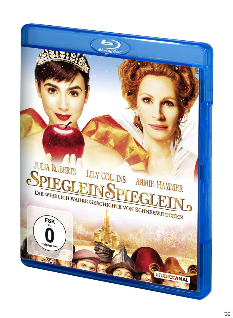 Blu-ray-Hülle mit Julia Roberts und Lily Collins. Der Titel ist auf Deutsch: 'Spieglein, Spieglein'.