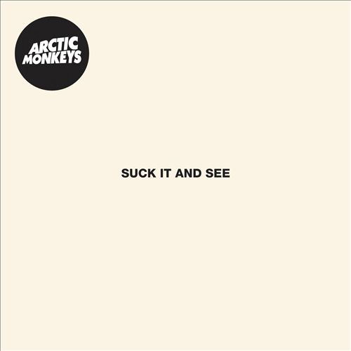 Album borítója, egyszerű háttér, a 'Suck It and See' szöveg és a zenekar logója.