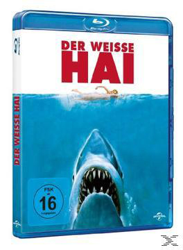 DVD-Cover des Films Der Weisse Hai, mit einem Hai und einem Schwimmer im Wasser.