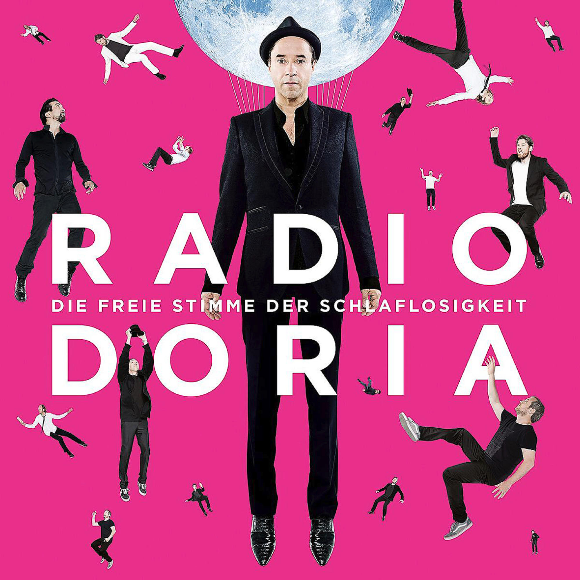 Albumcover mit einem schwebenden Mann. Text: Radio Doria, Die freie Stimme der Schlaflosigkeit.