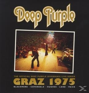 Albumcover für Deep Purples 'Graz 1975'. Zeigt die Band live mit Textüberlagerung.