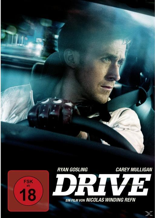 Ryan Gosling in einem Auto. Das Bild ist ein Filmplakat für DRIVE.