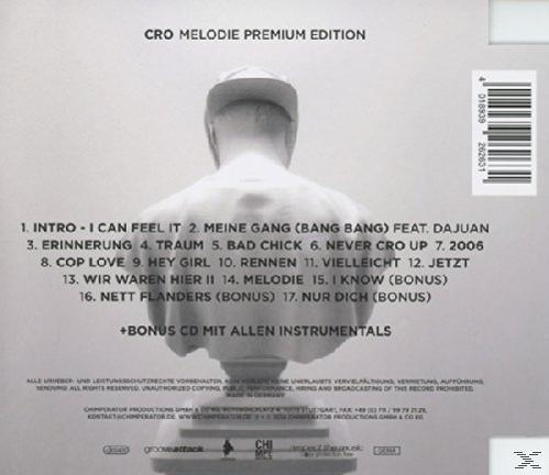 CD-Rückseite mit Titelliste: Intro, Meine Gang, Erinnerung, Bad Chick, Cop Love, Hey Girl, Rennen usw. Büstenskulptur.