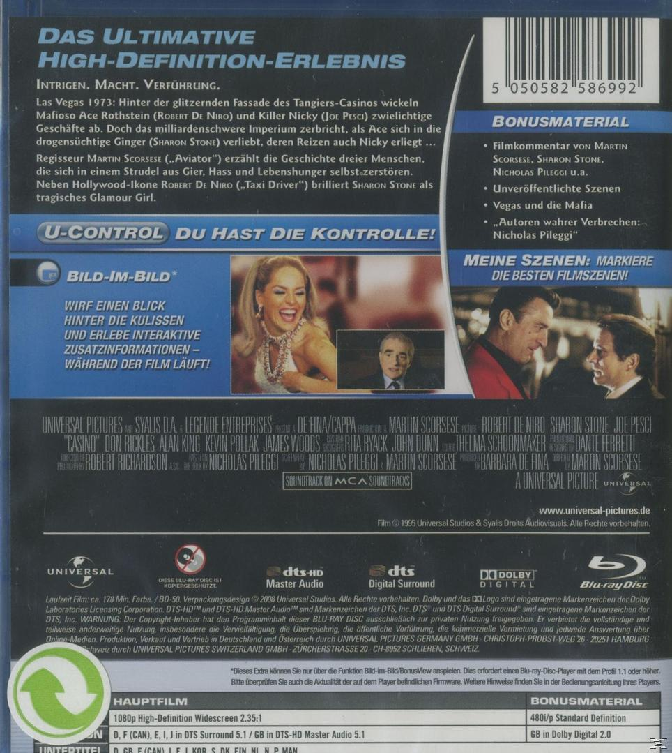 Filmcover: Schauspieler und Text. Casino. Blu-ray Disc.