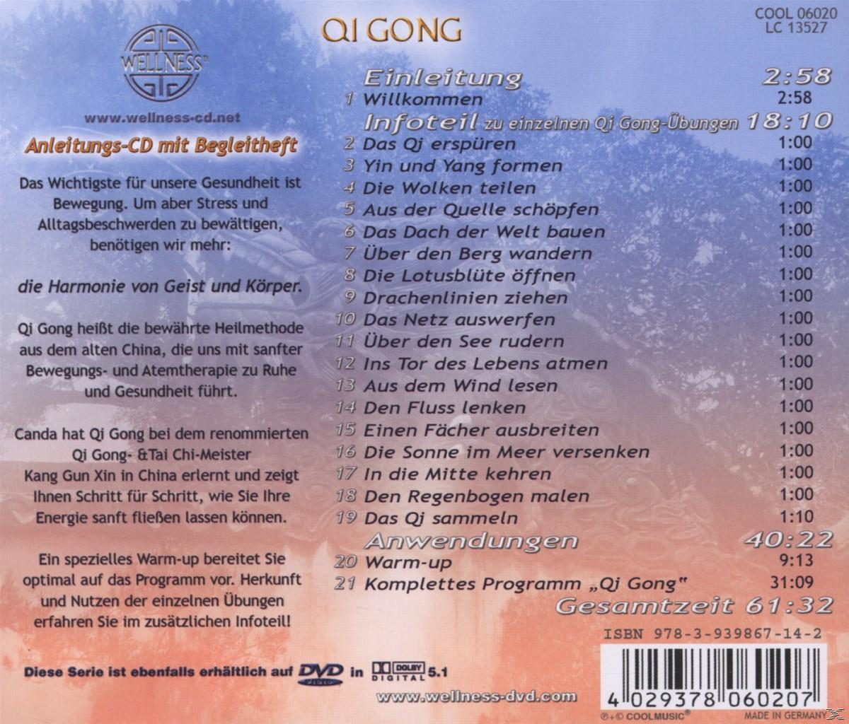 CD-Cover mit Text. Titel: Qi Gong. Weißer Hintergrund. Text ist auf Deutsch.