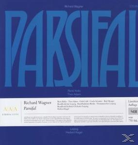 CD-Cover mit blauem Hintergrund und dem Wort "PARSIFAL" in großen blauen Buchstaben, Namen der Komponisten.