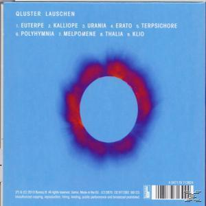 Albumrückseite mit blauem Hintergrund und einem zentralen, rot-blauen kreisförmigen Design. Titelliste.