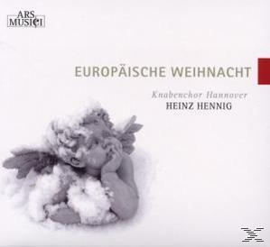 Albumcover mit einer Engelskulptur im Schnee, mit dem Text 'Europäische Weihnacht'.