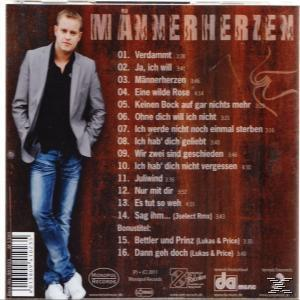 CD-Rückseite mit einem Mann in Jacke, Jeans und Titelliste auf rotbraunem Hintergrund.