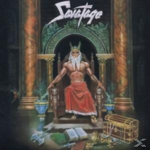 Savatage-Albumcover mit einem König auf einem Thron, einer Schatzkiste und anderen Objekten.