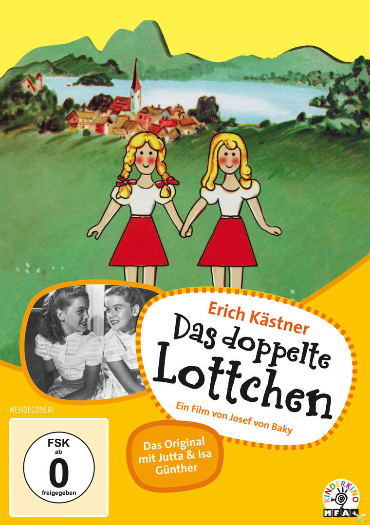 Filmposter mit zwei Mädchen, die Händchen halten, und dem Text 'Das doppelte Lottchen'.